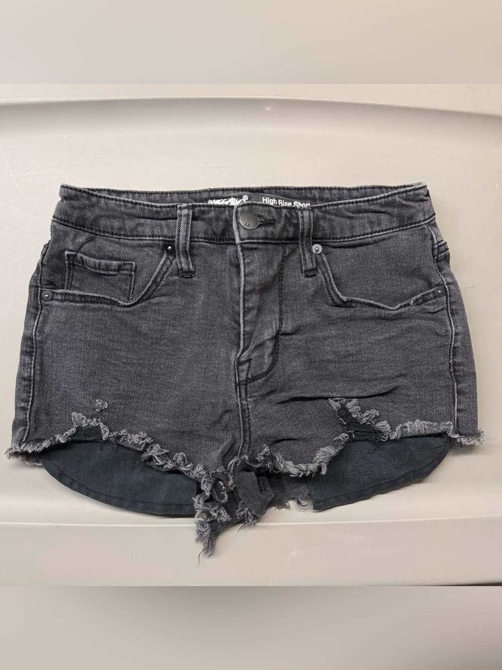 High-Rise Black Distressed Women's Denim Shorts